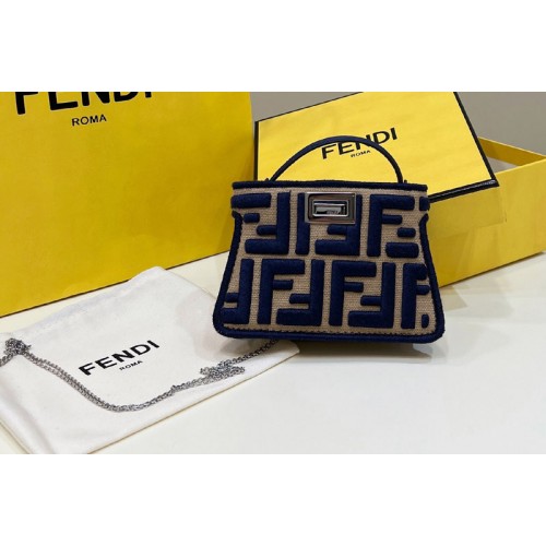 Fendi Nano Peekaboo Bag in Blue canvas FF