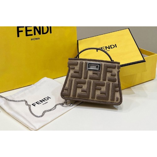 Fendi Nano Peekaboo Bag in Brown canvas FF