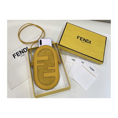 Fendi 7AS055 12 Pro Phone Holder pouch bag in Yellow leather and suede