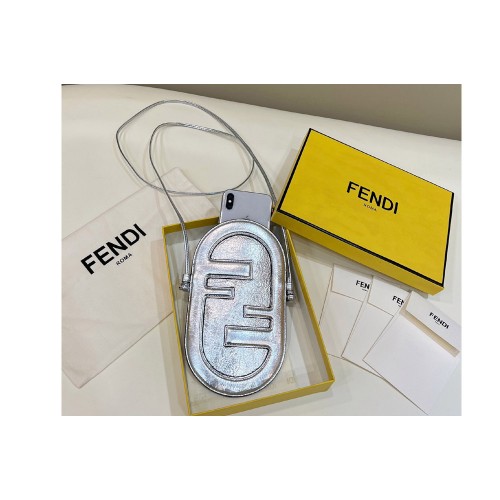 Fendi 7AS055 12 Pro Phone Holder pouch bag in Silver leather