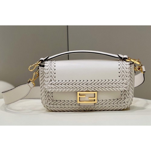 Fendi 8BR600 medium Baguette bag in white leather