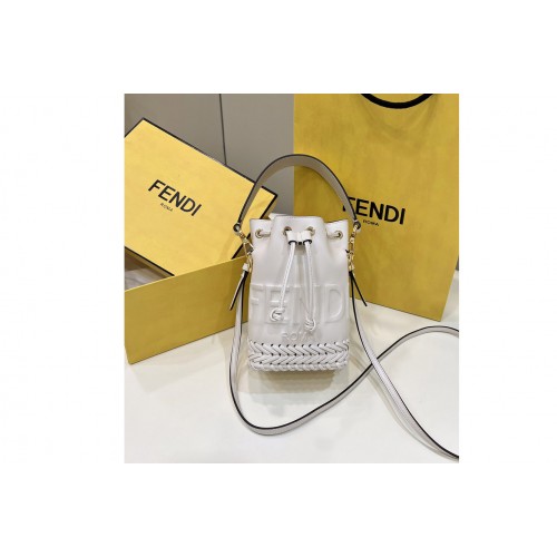 Fendi 8BS010 Small Mon Tresor bucket Mini bag in White leather with decorative stitching