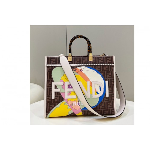 Fendi 8BH386 Medium Sunshine Shopper bag in FF glazed fabric