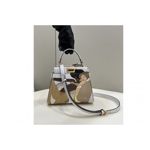 Fendi 8BN244 Peekaboo Mini bag in White FF glazed fabric