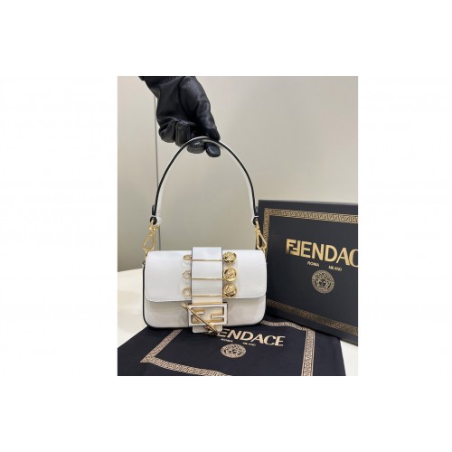 Fendi x Versace 8BS066 Mini Brooch Baguette bag in White Leather
