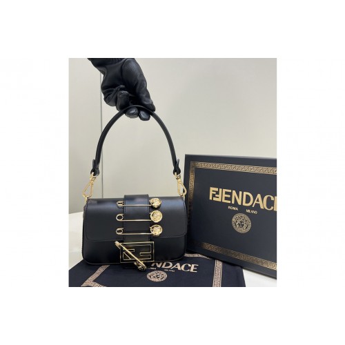 Fendi x Versace 8BS066 Mini Brooch Baguette bag in Black Leather