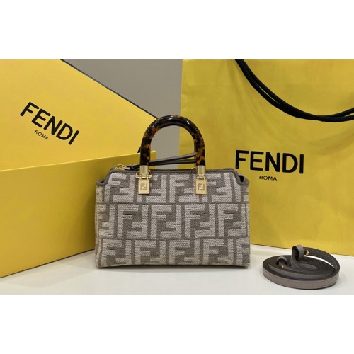 Fendi 8BS067 By The Way mini Boston bag in dark gray tapestry fabric