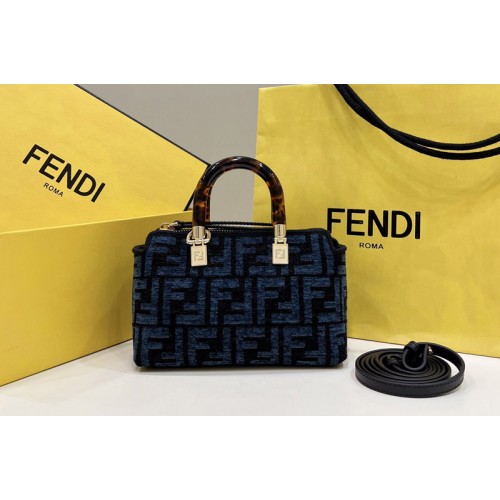 Fendi 8BS067 By The Way mini Boston bag in blue tapestry fabric