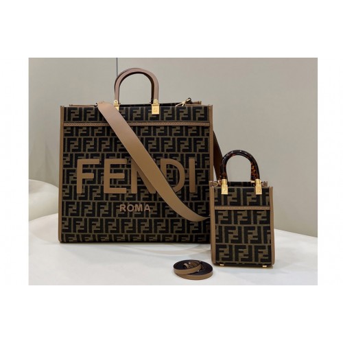 Fendi 8BH372 Sunshine Large Shopper Tote bag in Brown FF jacquard fabric