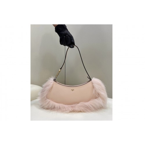 Fendi 8BS068 OLock Swing pouch bag in Pink leather and fox fur
