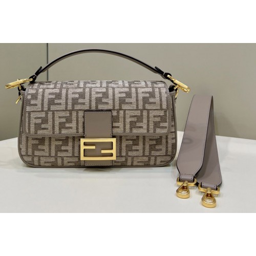 Fendi 8BR600 Baguette medium bag in Dark gray FF tapestry fabric