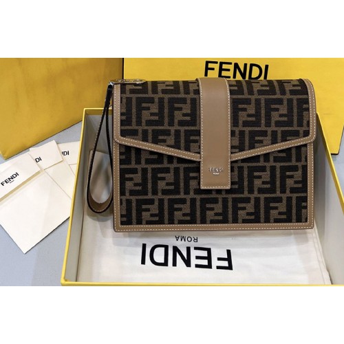 Fendi 7VA568 OLock Clutch bag in Brown FF fabric