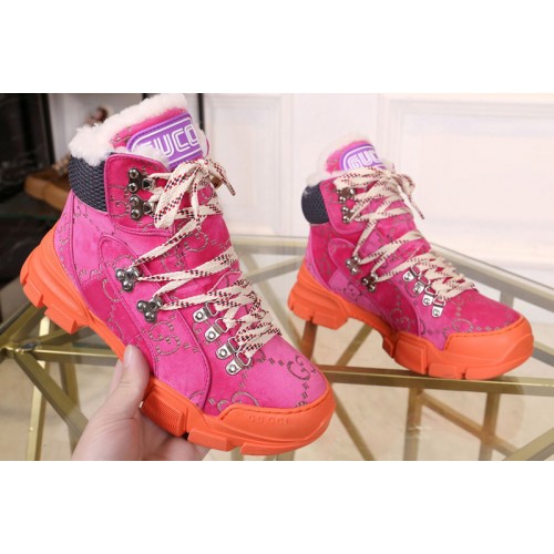 Mens Womens Gucci Flashtrek sneaker Pink Suede with shearling lining