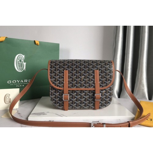 Goyard Belvedere MM bag in Black/Tan Goyardine Canvas