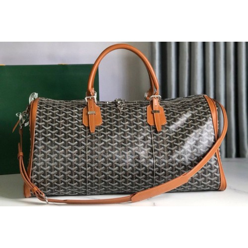 Goyard Boston 50 bag in Black/Tan Goyardine Canvas