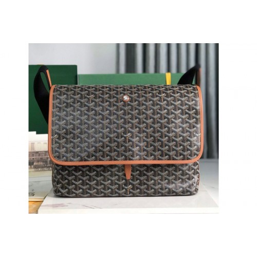 Goyard Capetien messenger bag in Black/Tan Goyardine Canvas & Chevroches Calfskin