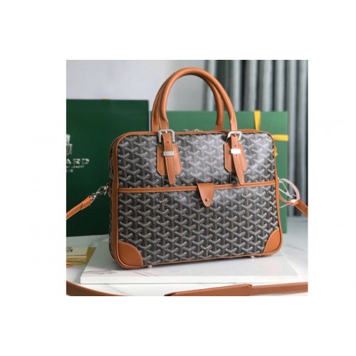 Goyard Ambassade MM Document Case bag in Black/Tan Goyardine Canvas
