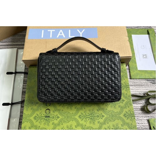 Gucci Travel Case Document Case in Black Microguccissima Logo Leather
