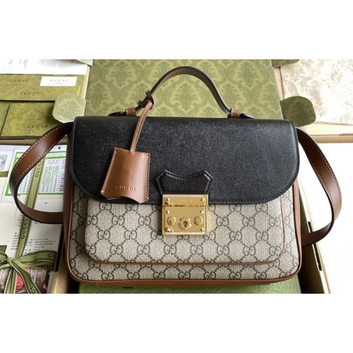 Gucci Padlock small shoulder bag in Beige and ebony Supreme canvas With Black Leahter