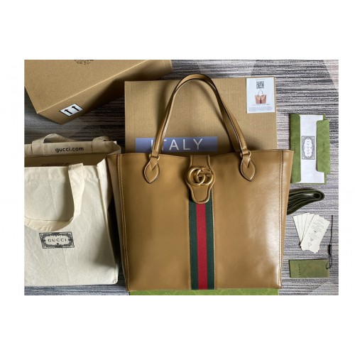 Gucci Small tote bag with Double G in Brown leather