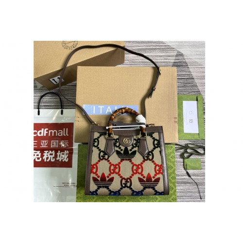 Gucci adidas x Gucci Diana small tote bag in Camel and ebony jumbo canvas