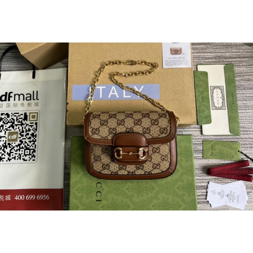 Gucci Horsebit 1955 mini bag in Camel and ebony canvas with crystals