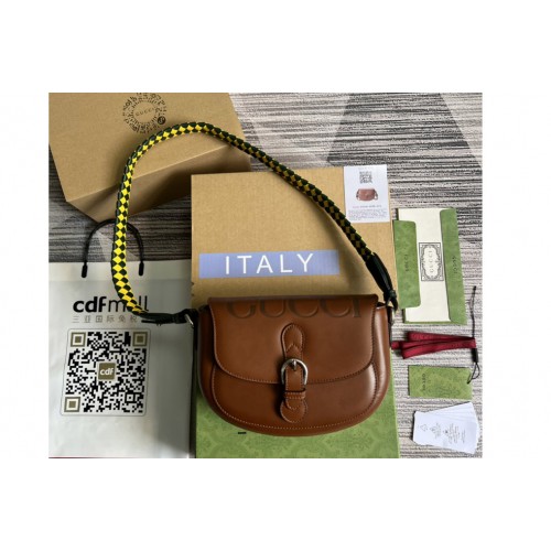 Gucci logo-print Leather Shoulder Bag in Brown Leather