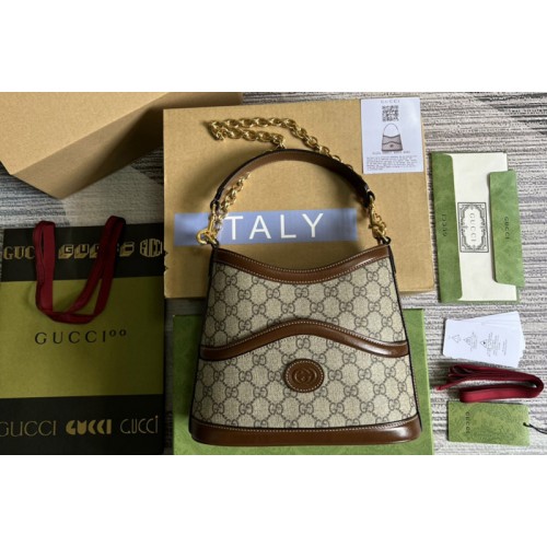 Gucci Large shoulder bag with Interlocking G in Beige ebony Supreme canvas Gucci Large shoulder bag with Interlocking G in Beige ebony Supreme canvas