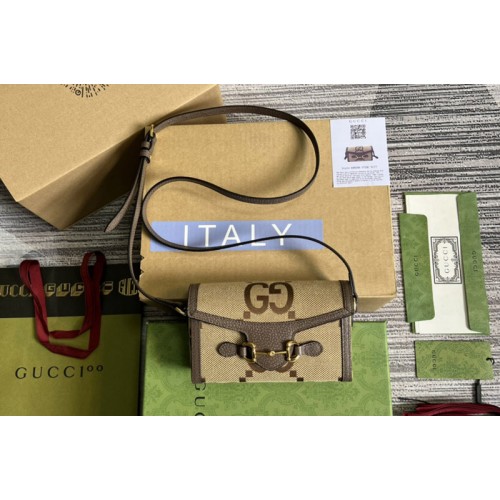 Gucci Horsebit 1955 jumbo mini bag in Camel and ebony jumbo canvas