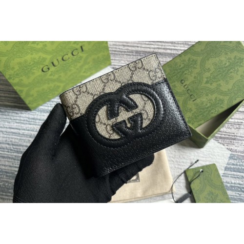 Gucci Wallet With Cut-Out Interlocking G in Beige and ebony Supreme canvas