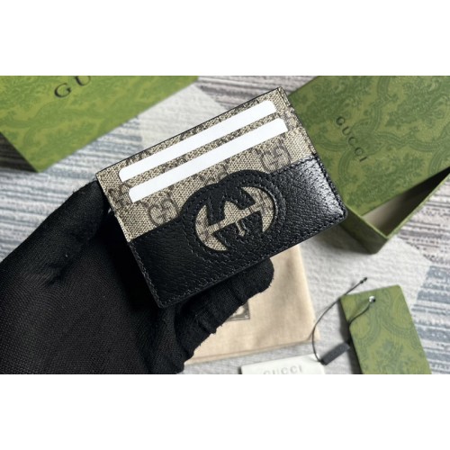 Gucci Card Case With Cut-Out Interlocking G in Beige and ebony Supreme canvas