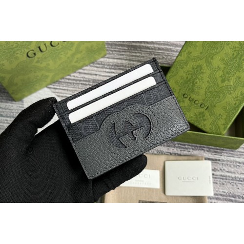 Gucci Card Case With Cut-Out Interlocking G in Black and grey Supreme canvas