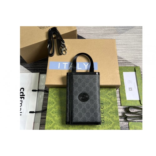 Gucci Top Handle Wallet in Black and Grey Supreme canvas