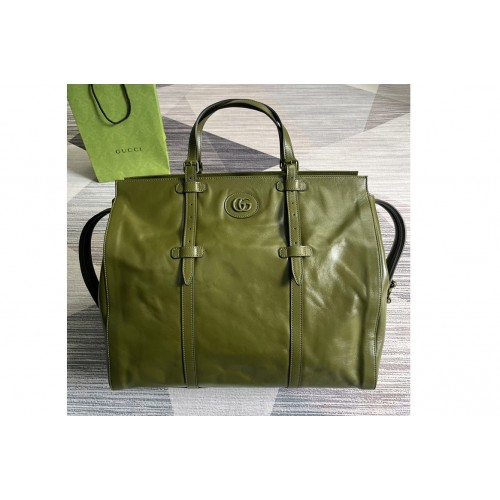 Gucci Large Tote Bag With Tonal Double G in Forest green leather Gucci Large Tote Bag With Tonal Double G in Forest green leather