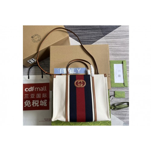 Gucci Small Interlocking G Tote Bag in White cotton canvas