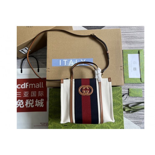 Gucci Mini Interlocking G Tote Bag in White cotton canvas