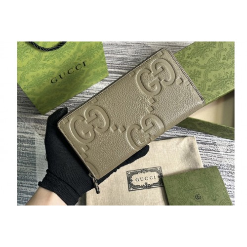 Gucci Jumbo Zip Around Wallet in Taupe jumbo leather