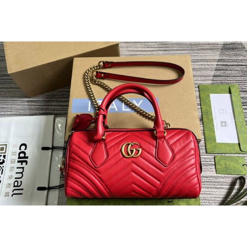 Gucci Marmont Small Top Handle Bag in Red matelasse chevron leather