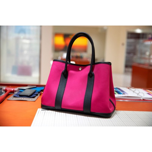 Hermes Garden Party 30 bag in Pink Black Canvas and Leather