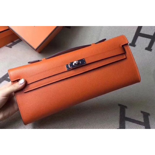 Hermes Kelly Cut 31cm Epsom Leather Clutch Handmade Orange