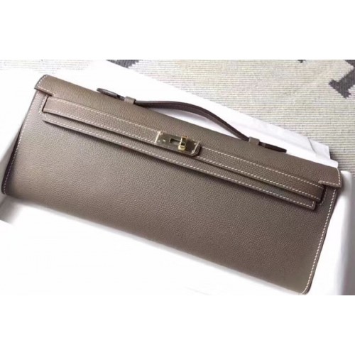 Hermes Kelly Cut 31cm Epsom Leather Clutch Handmade Elephant Gray