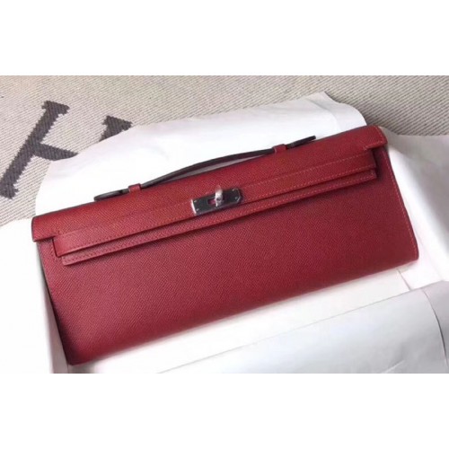 Hermes Kelly Cut 31cm Epsom Leather Clutch Handmade Bordeaux