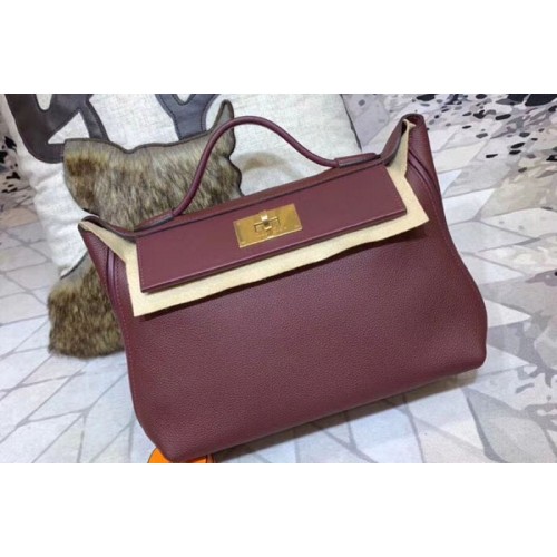 Hermes Kellyw 24cm Original Togo Leather Bags Handmade Bordeaux