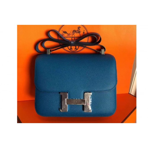 Hermes Constance 24cm Bag Original Epsom Leather Silver Blue
