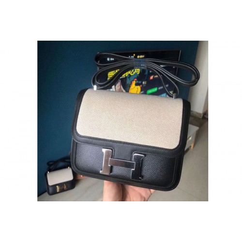Hermes Constance 19cm Bag Original Epsom Leather Silver Black and White