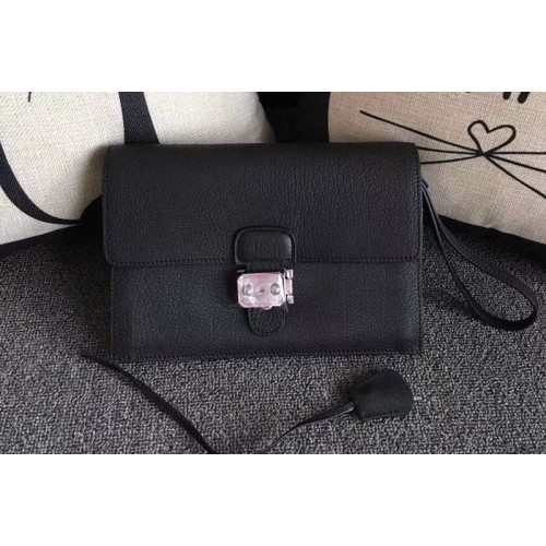 Mens Hermes 24cm Clutch Bag Original Swift Leather Black
