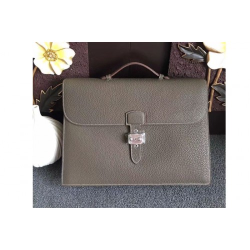 Mens Hermes Sac a Depeches 38cm Briefcases Bags Original Togo Leather Gray