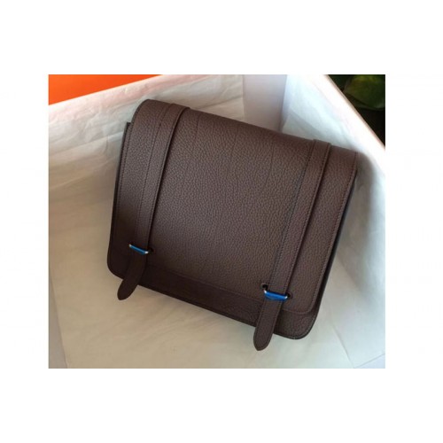 Mens Hermes Steve 28mm Messenger Bags Original Togo Leather Dark Coffee