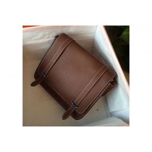 Mens Hermes Steve 28mm Messenger Bags Original Togo Leather Brown