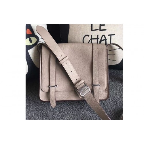 Mens Hermes Steve 28mm Messenger Bags Original Togo Leather Light Gray